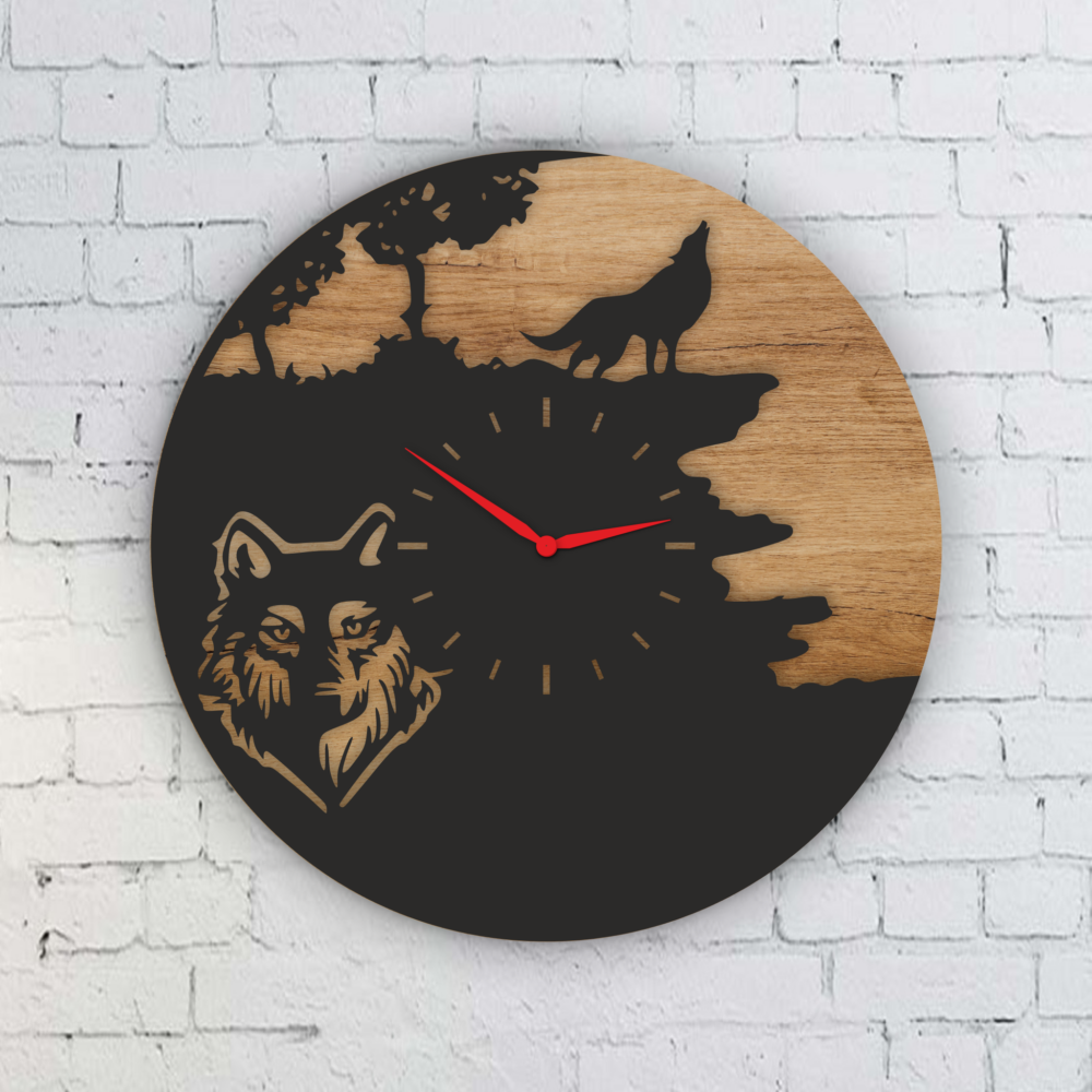 Wolf Design Wall Clock in the Forest Laser Cut File Svg 1