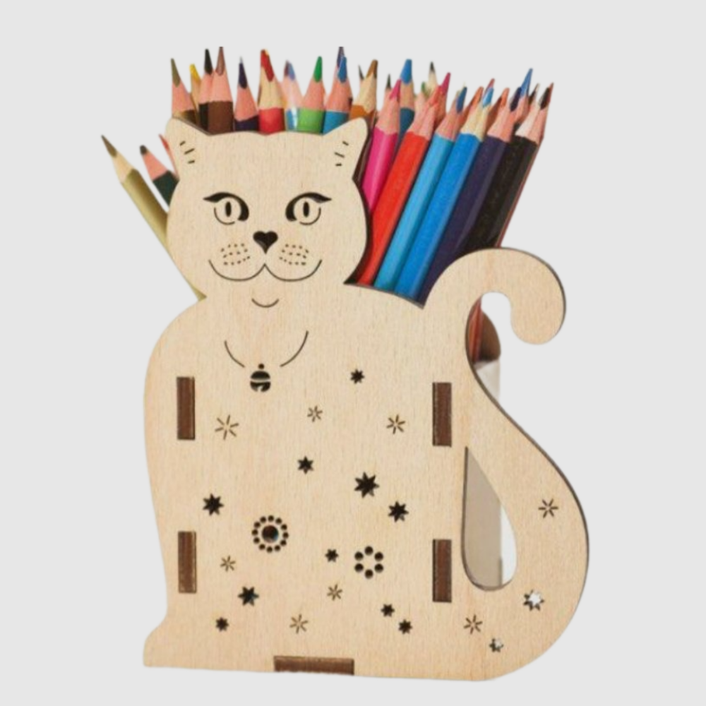 Laser Cut Cute Cat Pen Holder Svg Pencil Box File 1