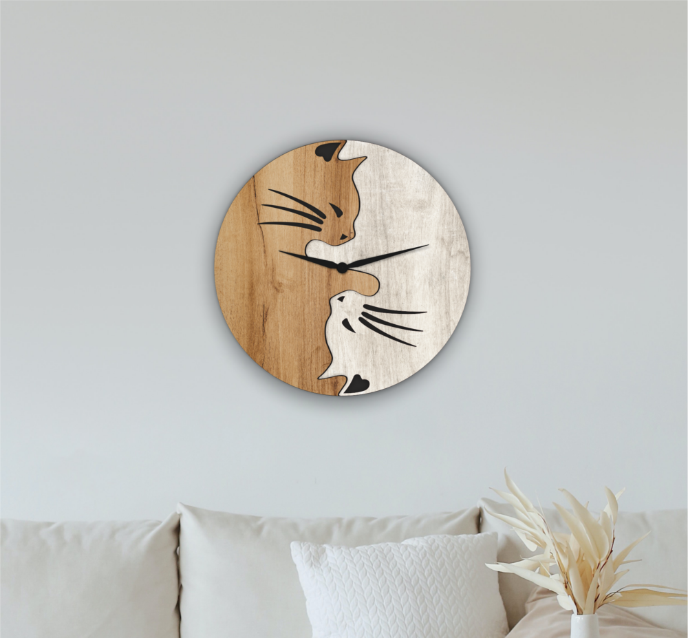 Laser Cut Couple Cats Clock File - Home Decor, Wall Art Svg 1