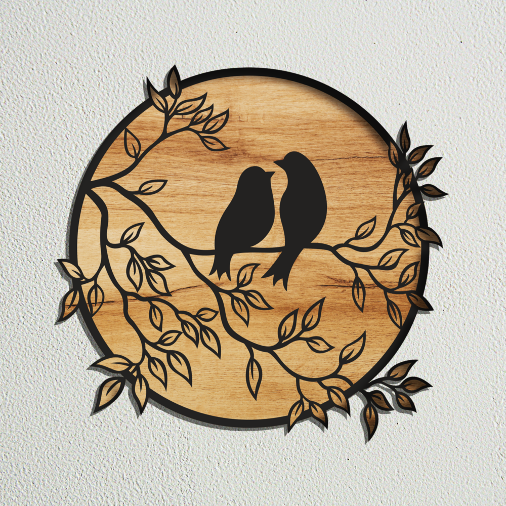 Laser Cut Couple Birds on Tree Branch File Wall Decor Svg 1