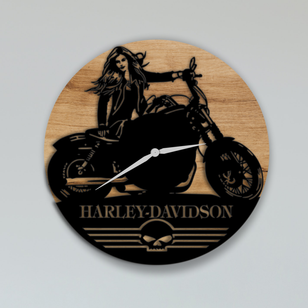 Laser Cut Harley Davidson Motorcycle Girl File Wall Clock 1