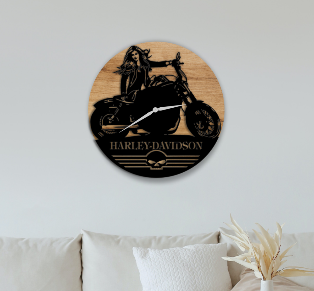 Laser Cut Harley Davidson Motorcycle Girl File Wall Clock 2