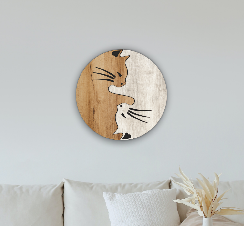 Laser Cut Couple Cats Clock File - Home Decor, Wall Art Svg 2