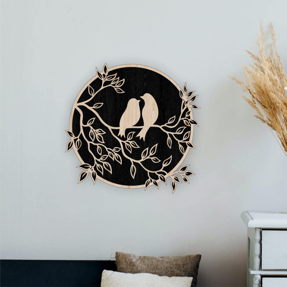 Laser Cut Couple Birds on Tree Branch File Wall Decor Svg 2