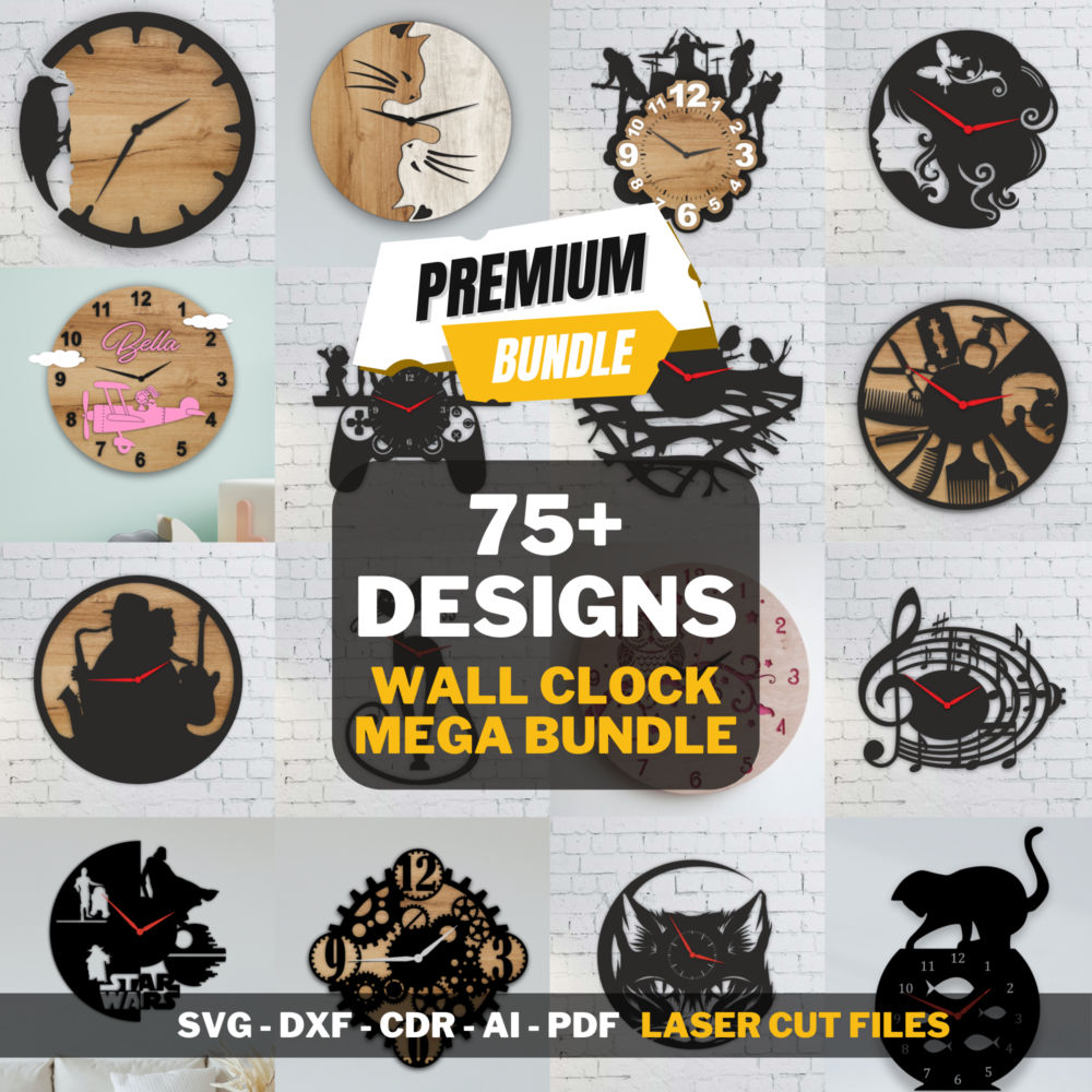 Laser Cut Wall Clock Design Files Mega Bundle 1