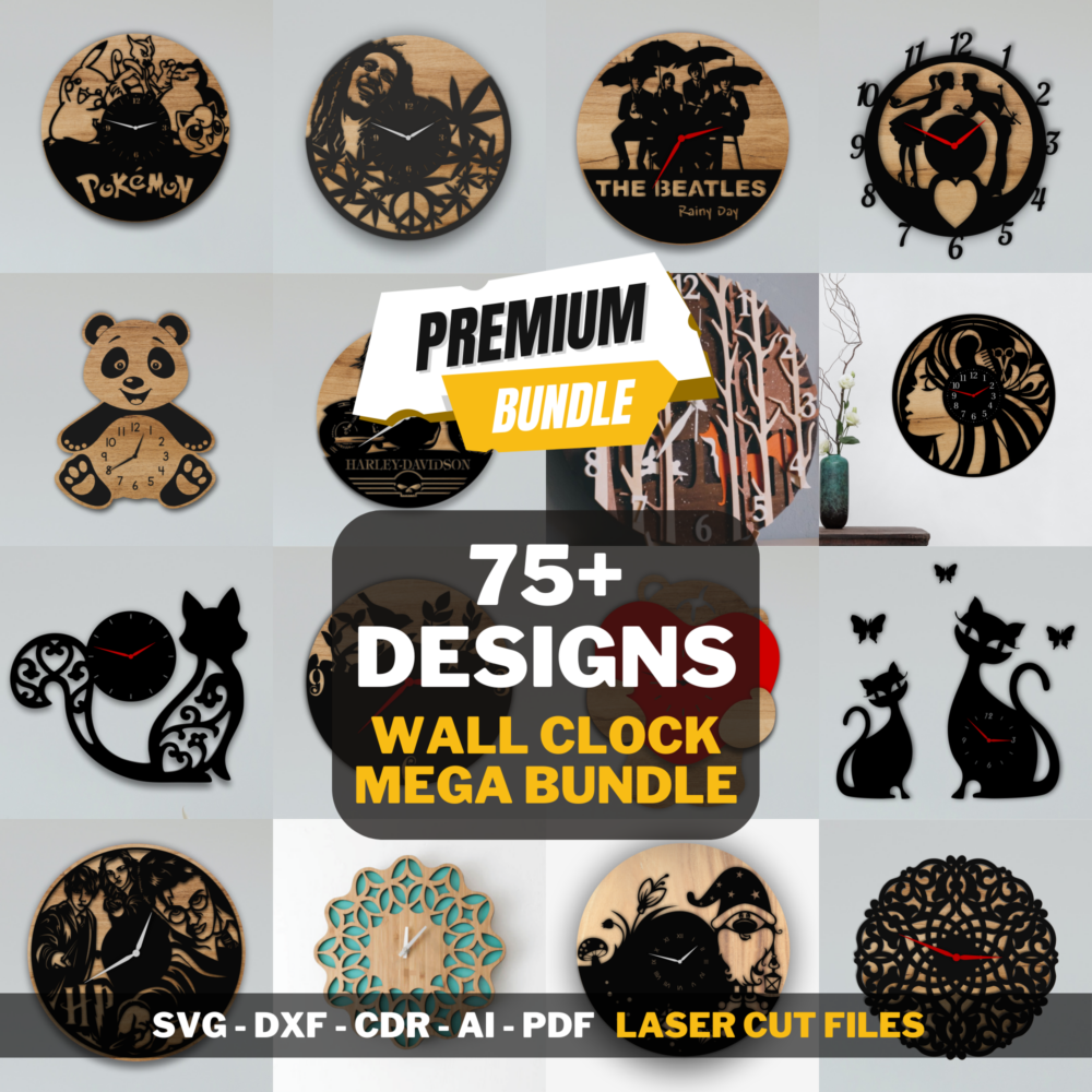 Laser Cut Wall Clock Design Files Mega Bundle 2