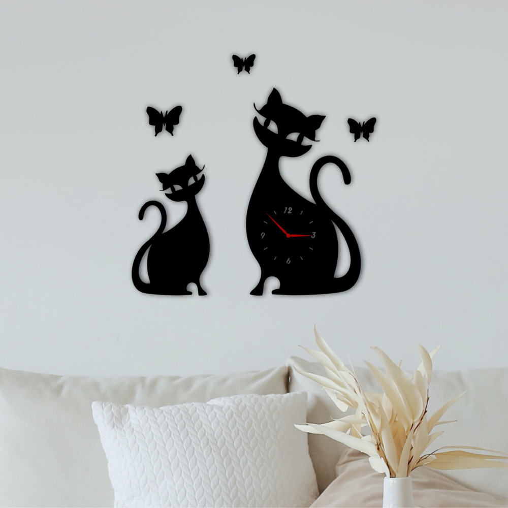 Laser Cut Cute Cats and Butterflies Wall Clock Files 1